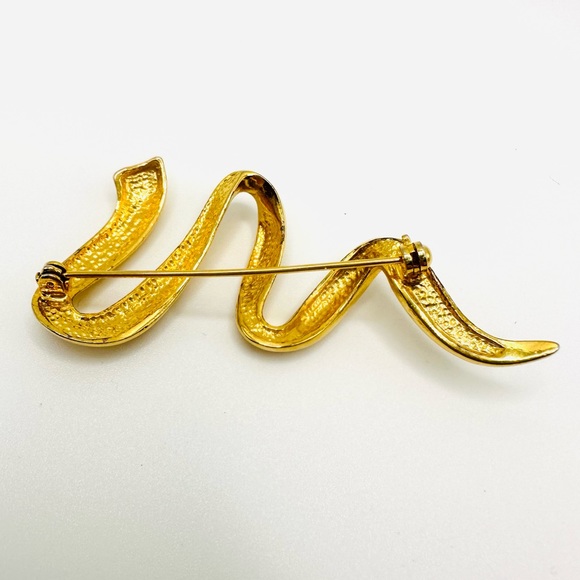 VINTAGE Gold Tone Large Textured Squiggle Brooch Brushstroke Statement Pin - Picture 5 of 8